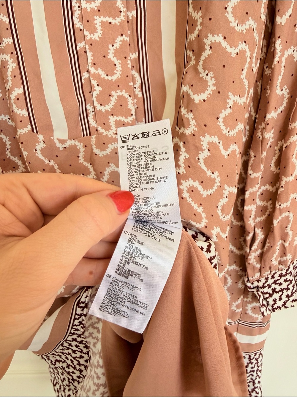 REISS Georgie Mixed Print Dress Pink Cream White Black Size 10 - Picture 8 of 9